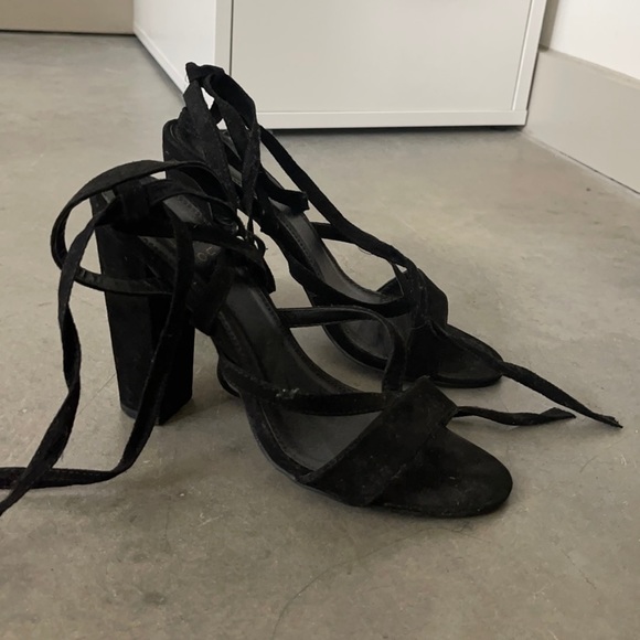 Black Strappy Sandal Heels - Picture 2 of 8